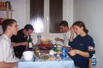 Elodies's second cousin Bernard joined us for a dinner typical of the French Alps. It consisted of melting raclette cheese on top of baked potatoes and various meats.  You would keep melting more cheese until you were all cheesed out.  We ate a lot of cheese. :)