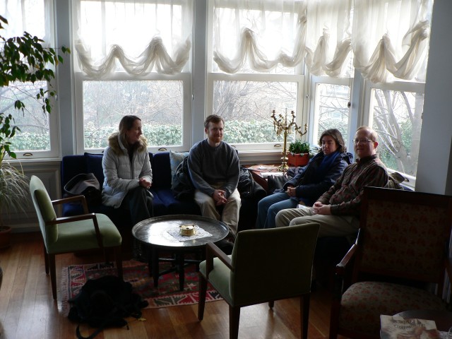 We arrived at the Chora Church Museum before it was open, so we passed the time with tea and conversation.