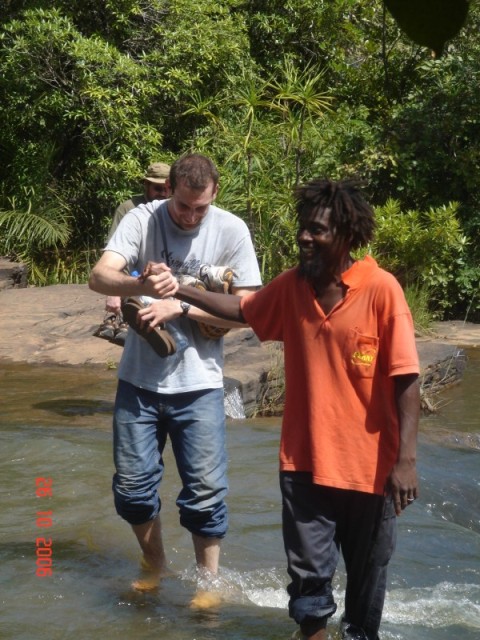 This river was known to have schistosomiasis, but we took our shoes off and took a chance anyway.  In the end, we got to see the views and we didn't get sick.  :-)