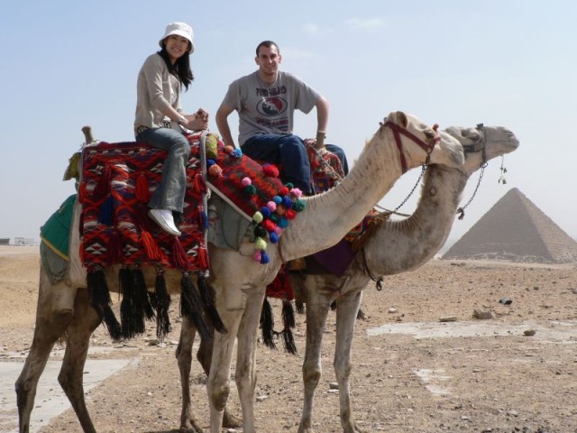 We rode camels out into the desert to get better views of the 9 pyramids.