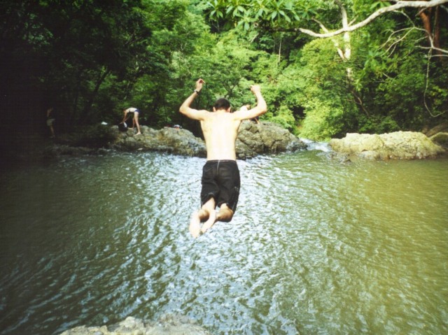 In the middle of the zipline course was another place to take a swim..  This jump wasn't so bad.  The next jump down was maybe 3x as high - this also terrified me.  :-)  But for some reason I jumped that one too..