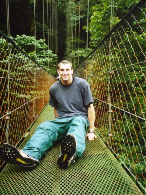 My fear of heights strikes again!  Somehow sitting down on the rickety bridge seems safer than standing on the rickety bridge..