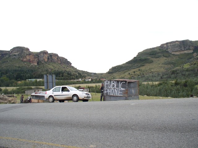 A "phone booth", Lesotho style.  Basically someone rents out their home phone for a nominal charge.