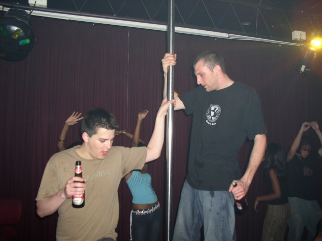 Heterosexual? housemates, pole dancing at a gay bar all night.