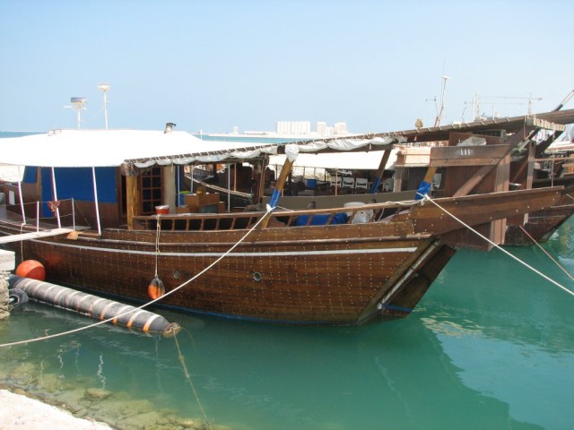 One of the traditional Dhows docked in the Doha harbor.