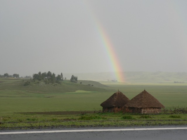 I love this picture!  We were driving down the road on a day trip to the Blue Nile Gorge when I looked out the window and had to ask the driver to stop.  Many associate Ethiopia with famine and starvation, but this picture of lush farmland is in reality a more common sight.