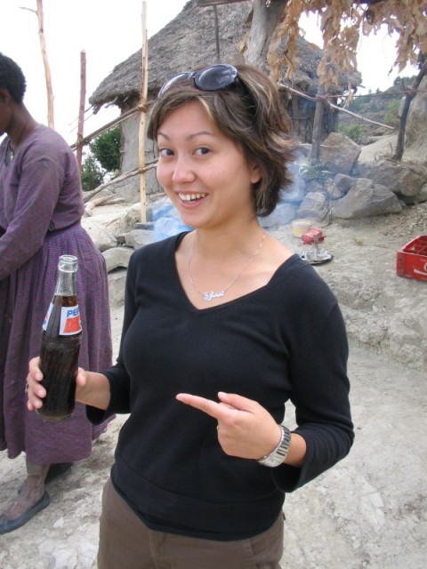 Lalibela is a very isolated town.  Last night we were going from restaurant to hotel to restaurant trying to find a coke, but they were all sold out!  Up here on the mountain they had one.  Sara bought it because she is a selfish, selfish girl...