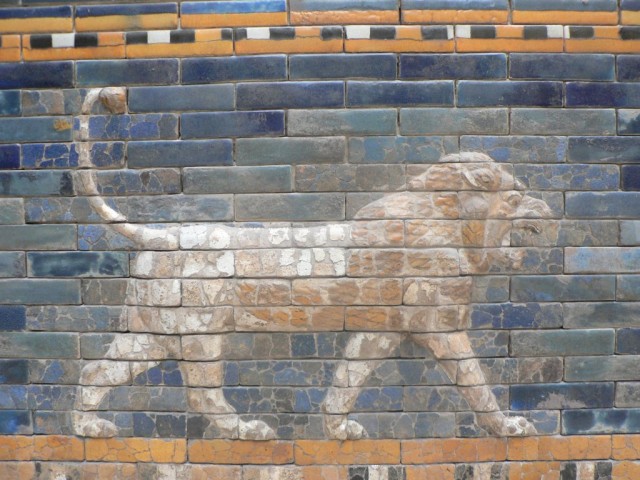 A closeup of a relief on the Ishtar Gate.