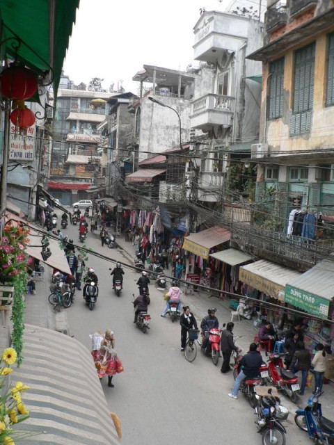 The busy streets of the Old Quarter.