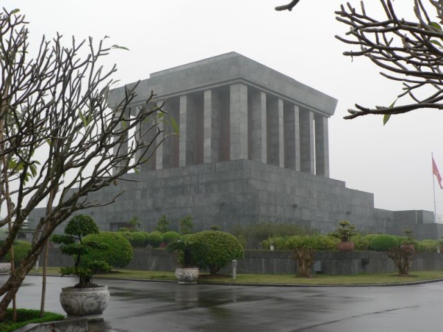 This is Ho Chi Minh's mausoleum.  He is a hero to the Vietnamese people, for them the visit is almost like a religious experience.  For me it was more strange to see his embalmed body..