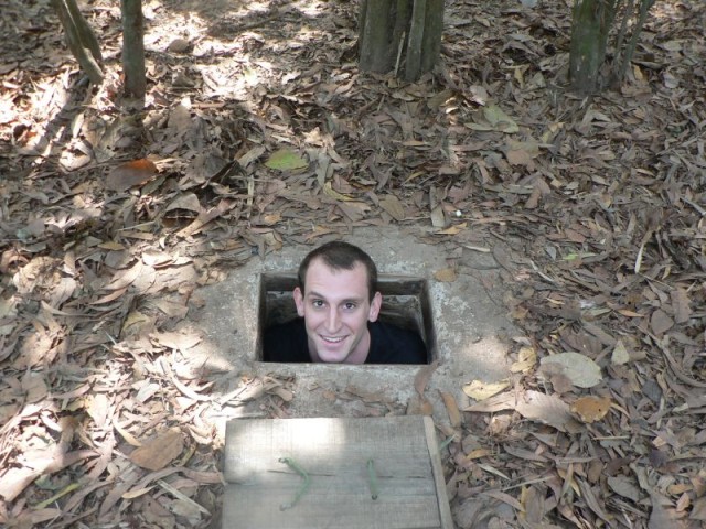 Here I am in the entrance to one of the tunnels.  I freaked out the first time I got in..  It was tiny!  After taking a breather I calmed down enough to go through one small length, and that was enough for me.  :-)