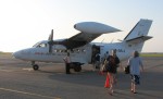 We flew from San Pedro Sula on mainland Honduras to the Bay Island of Roatan on this small puddle jumper.  The pilot literally had to climb over my sister June to get up to his seat