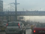 We were welcomed to Istanbul by both cheery signs and cold, wet weather.
