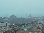 A closeup of the Haghia Sophia church and the Blue Mosque