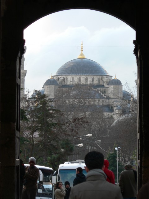 A view of the Blue Mosque from just inside the main gate of the Topkapi Palace.