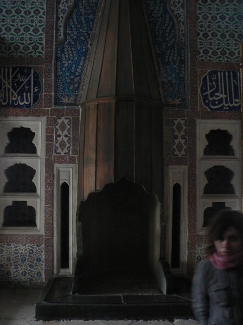 This is the fireplace in the sultans bedroom.  Every inch of wall was covered with ornate tiles.
