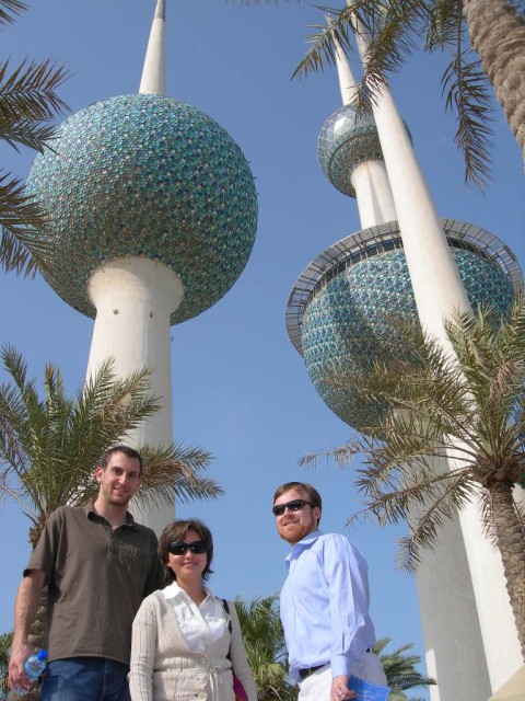 Sara, Mike and I at the landmark Kuwait Towers.  Ed is lying down taking the picture.  Thanks Ed!
