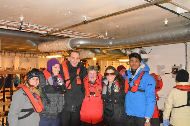 This is our crew in the "mud room" where all of the soiled outer layers stay after a landing. Our ship had 138 passengers but only maybe 20 of us were under the age of 45 so we buddied up pretty quickly.