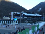 This is the train station at Krasnaya Polyana. It is the hub of the Olympic mountain cluster.