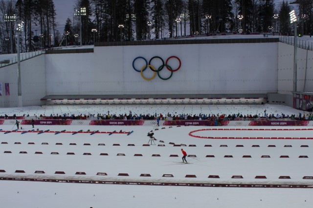 There were five targets each with a black background. When the bullet hit the target, it would drop and the background would become white. We could see the color change from our seats, so the crowd would yell out in joy or dismay as the athletes shot.