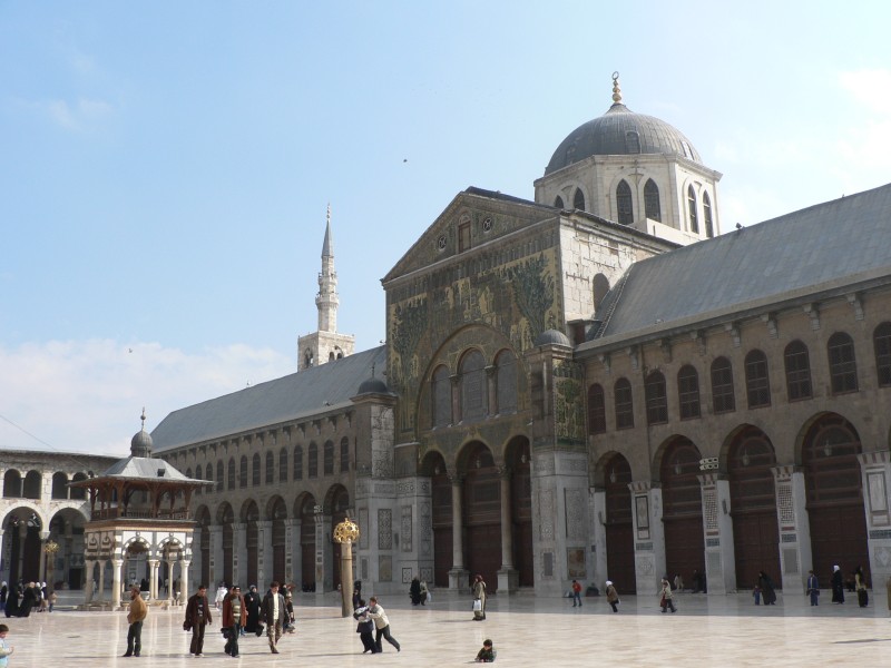 The outside of the Umayyad Mosque in the old city of Damascus.  It was built in 705 AD.