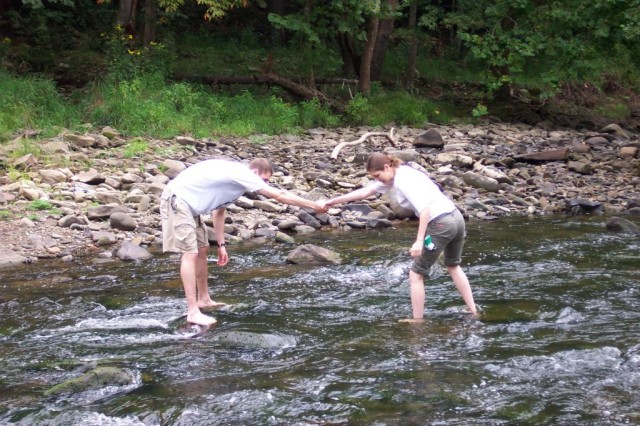 The first step was to cross the river.  Its a bit slippery and the current is moving fast.  This is what you call Teamwork.  :-)