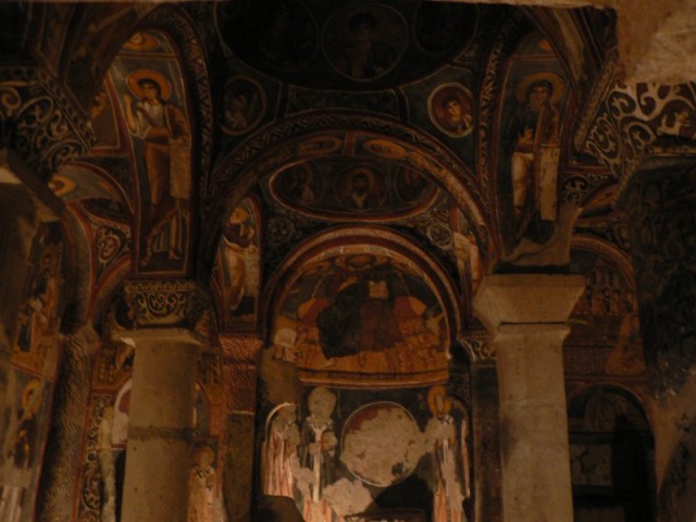 The beautiful frescoes from a medieval cave church.